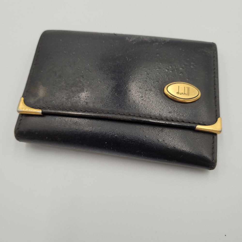 Dunhill Vintage Black Calfskin Leather Key Case Wallet Gold Tone France
